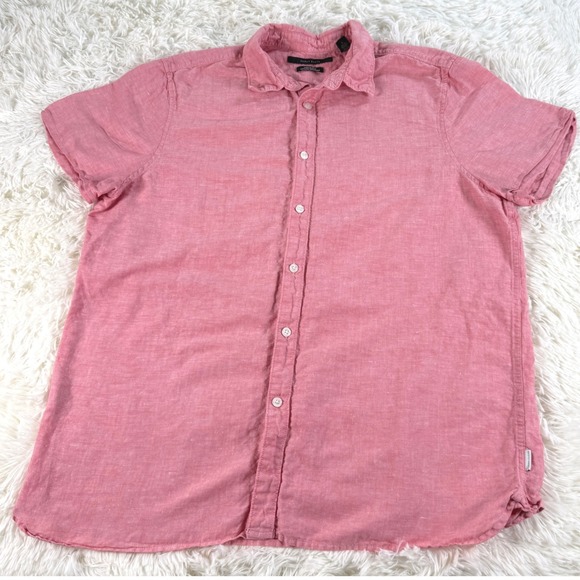 Perry Ellis Other - Perry Ellis Mens Washable Linen Blend Short Sleeve Button Down Shirt Pink Large